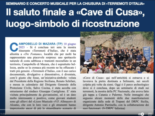 SEMINARIO E CONCERTO MUSICALE PER LA CHIUSURA DI «TERREMOTI D’ITALIA» Il saluto finale a «Cave di Cusa», luogo-simbolo di ricostruzione